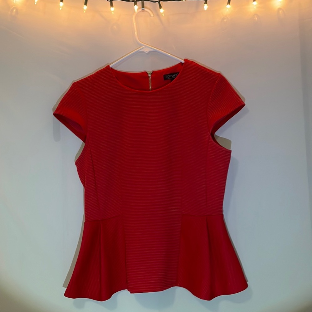 Sexy red peplum shirt with cap sleeves